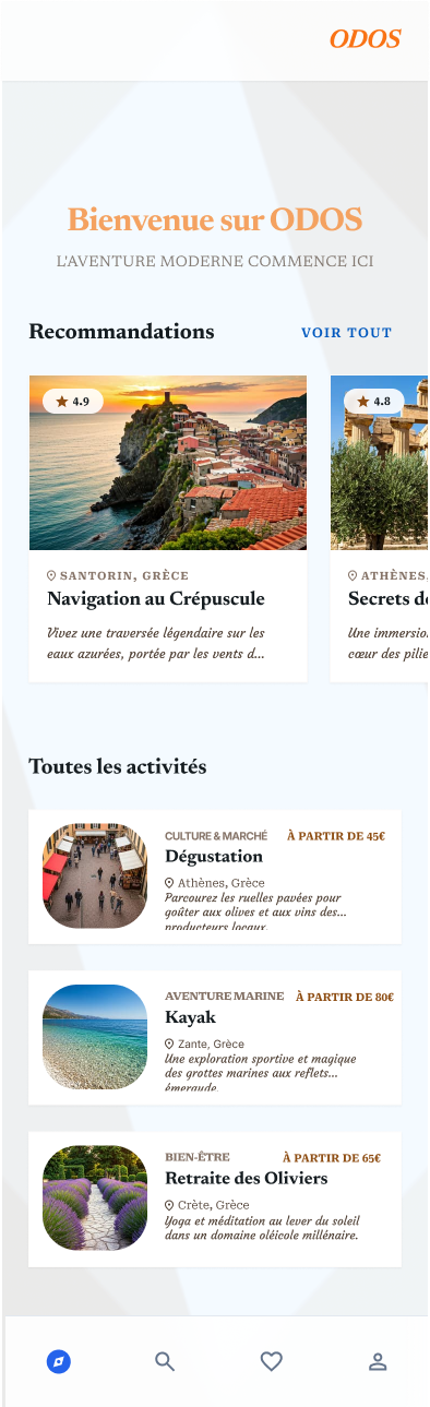 Accueil ODOS, carte d'activités et recommandations